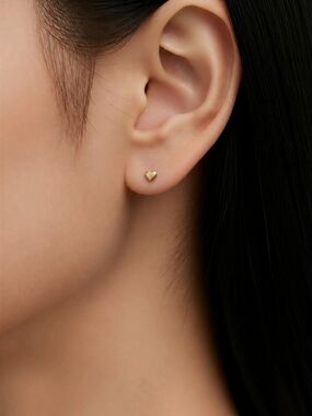 18k Real Saudi Gold Delicate Gold Heart Stud Earrings - Women Jewelry